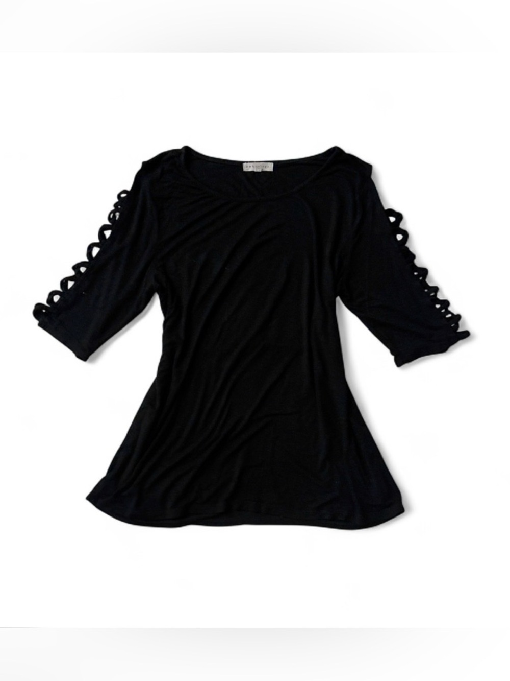 grunge black midsleeve top with criss cross shoulder details